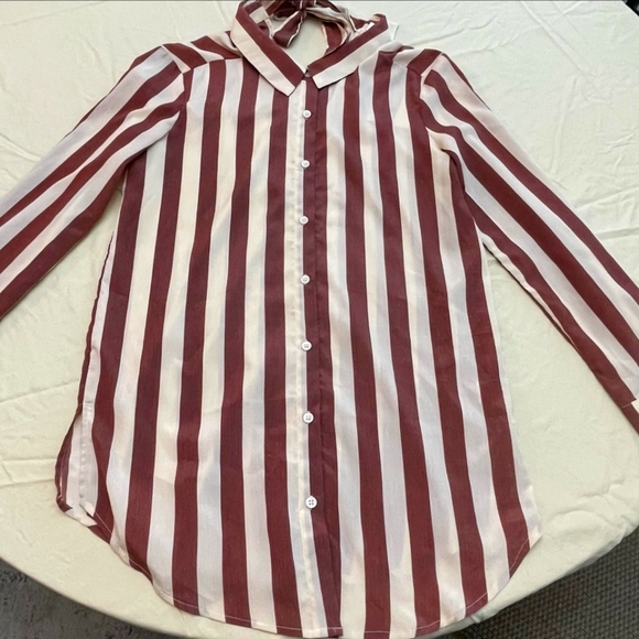 Mustard seed‎ anthropologie brown cream striped button down long sleeve size sm - Picture 1 of 3